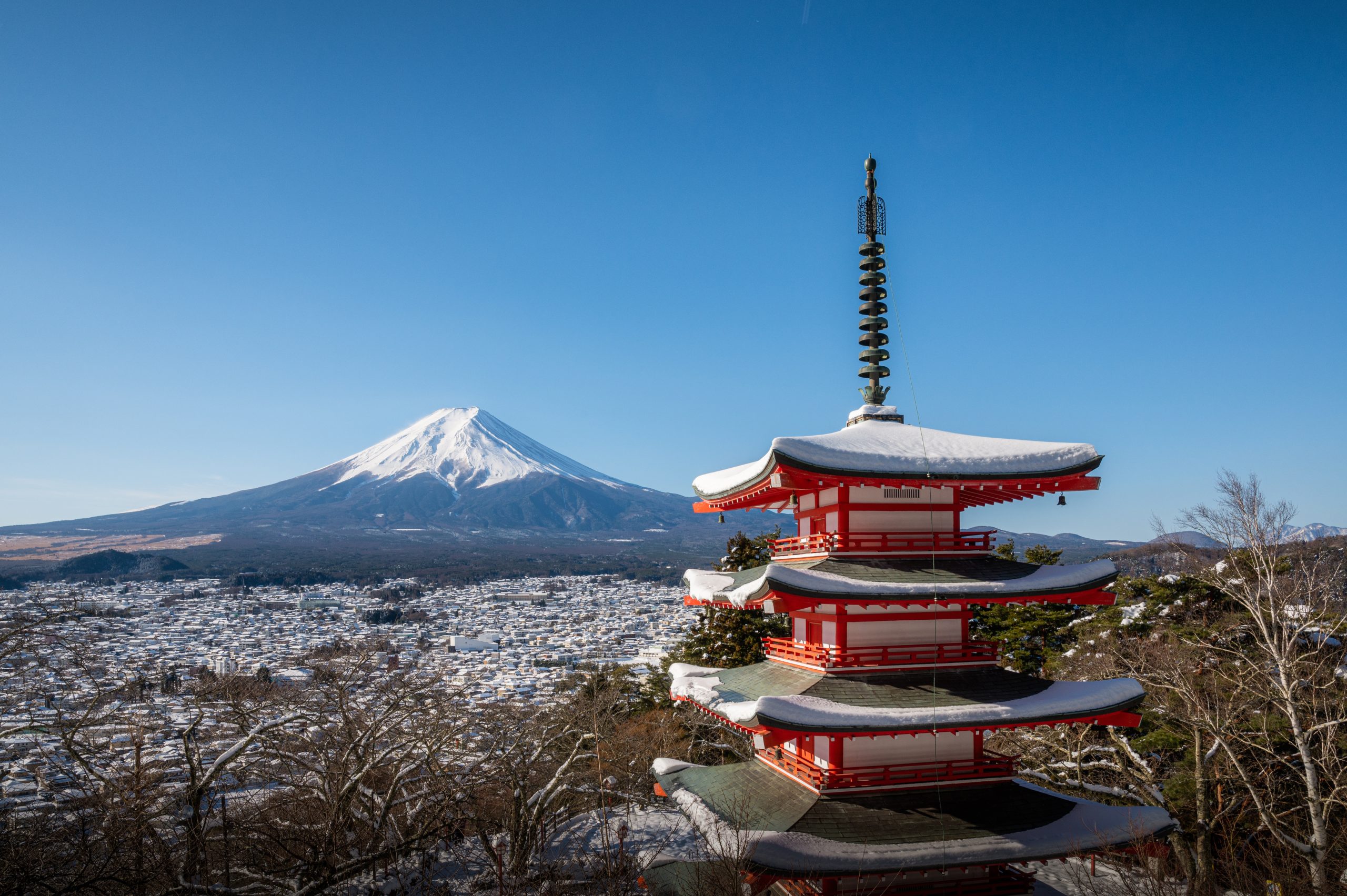 【日帰り／午後発】富士山 三大絶景スポット巡り│忍野八海/新倉山浅間公園（五重塔）/大石公園│河口湖発